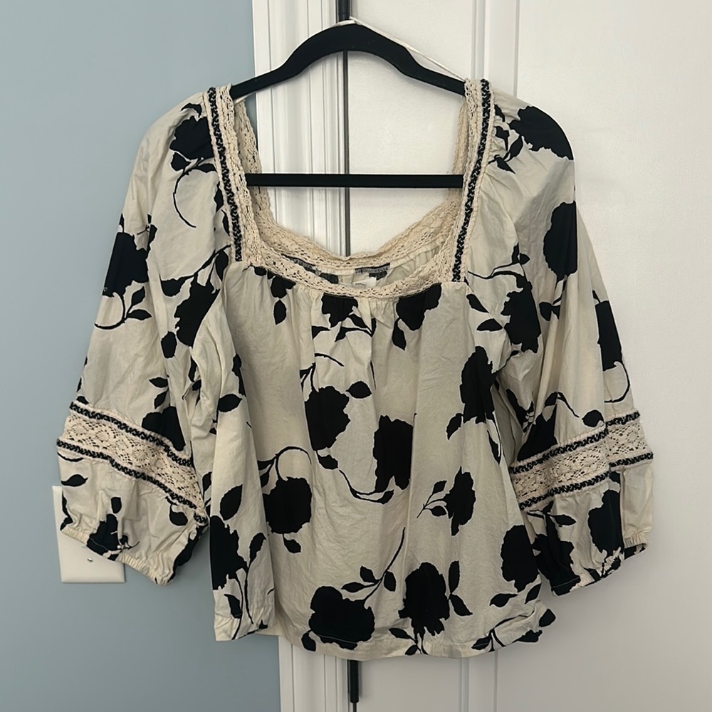 Maurices Cream Ruffled Blouse with 3/4 Sleeves